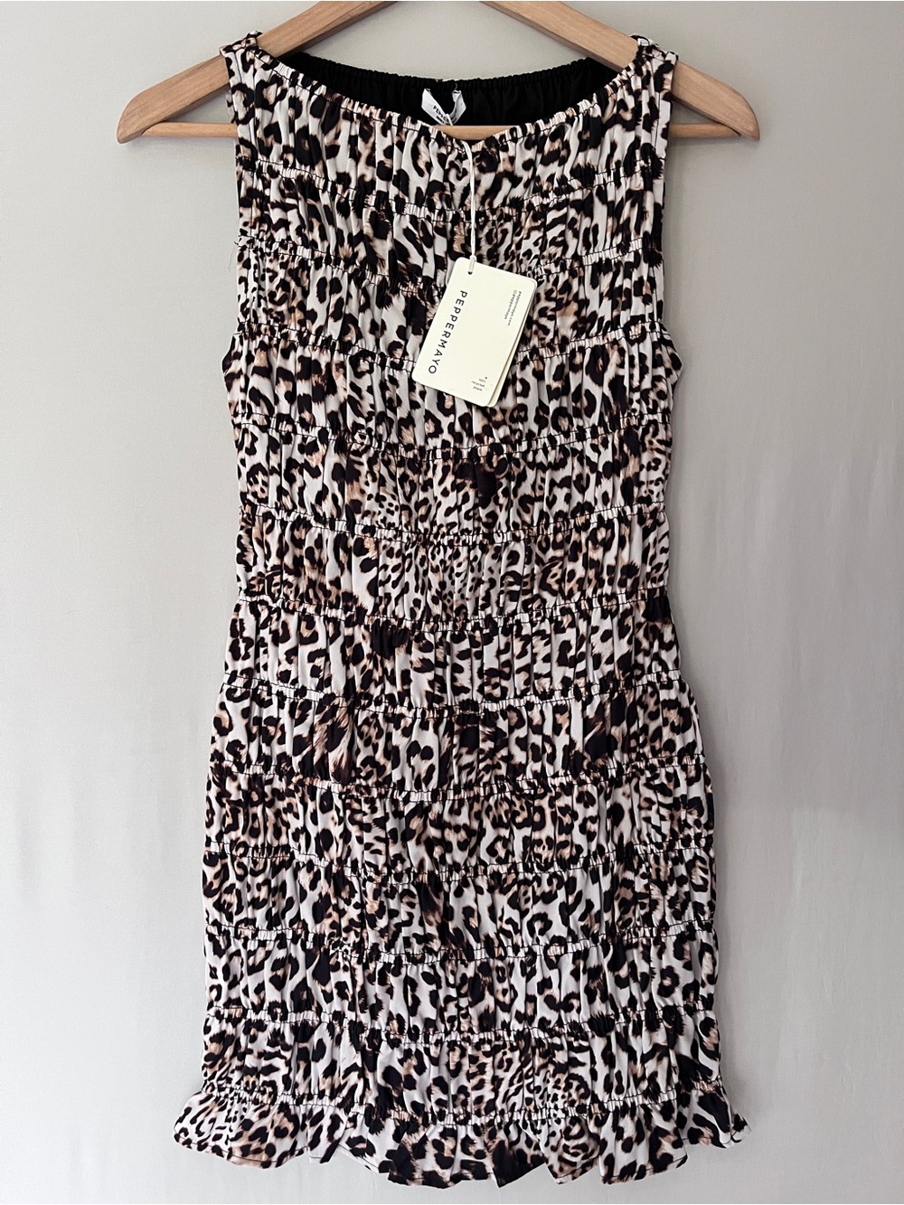 Peppermayo Jenny Mini Dress Leopard NWT Shirred Stretch Size 4